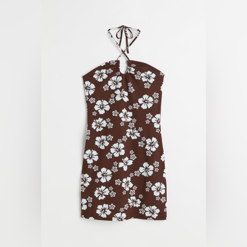 Brown Floral Bodycon Mini Dress